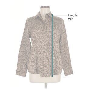 Chico's Leopard Print Button Down Top Long Sleeve Cheetah Silk Look Blouse